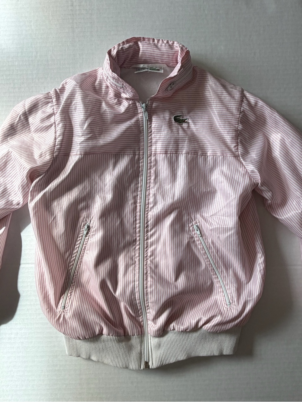 Vintage Chemise Lacoste Made in France Pink Striped Jacket Size 10